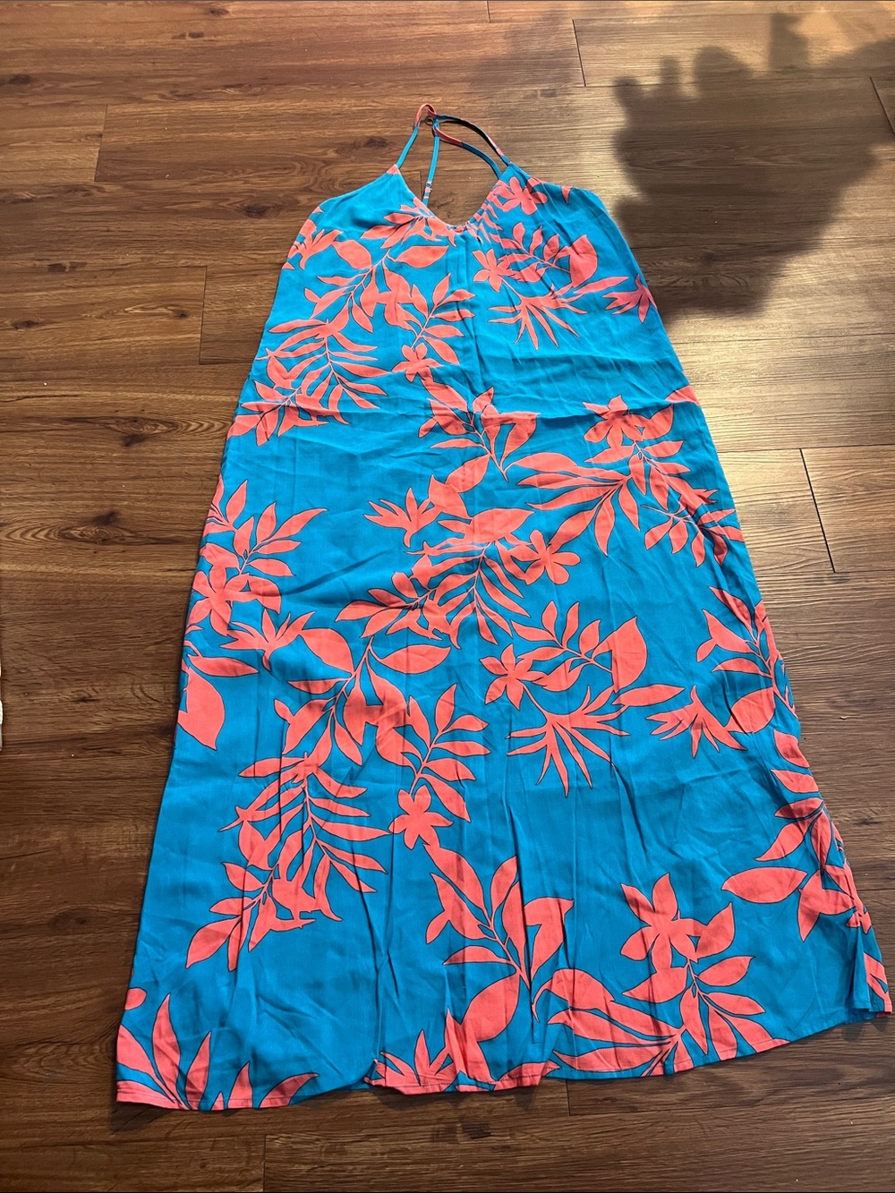 Old Navy Turquoise and Coral Floral Halter Maxi Dress